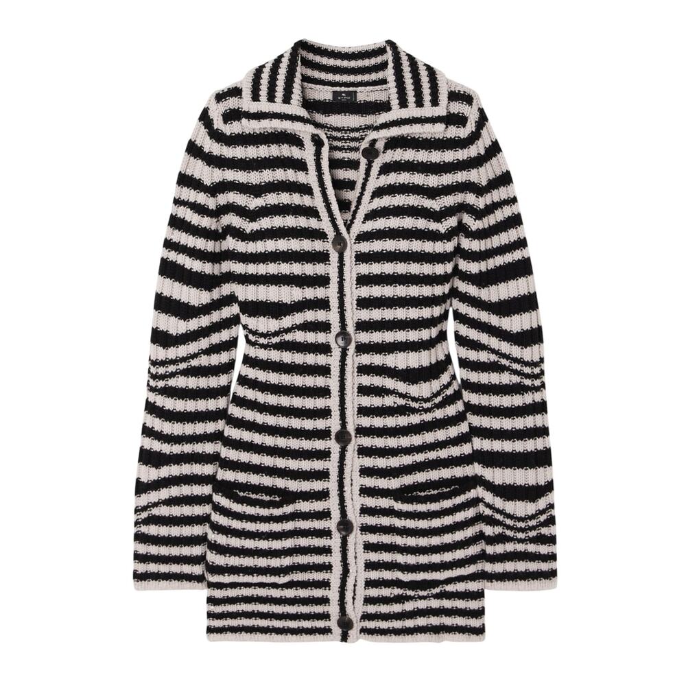 Etro Striped Black Jacquard Knit Wool Cardigan Size IT 42 / US 6
